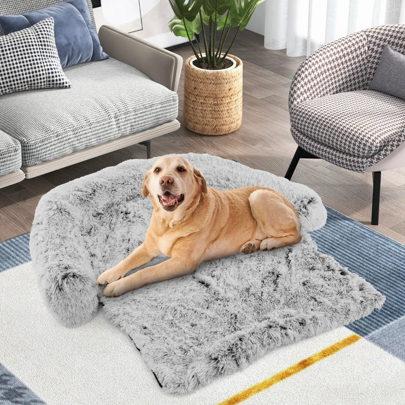 Gray Plush Calming Dog Couch Bed with Anti-Slip Bottom by DirectDeals
