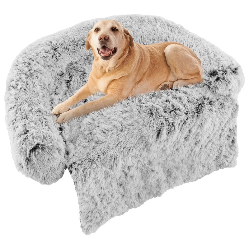 Gray Plush Calming Dog Couch Bed with Anti-Slip Bottom by DirectDeals