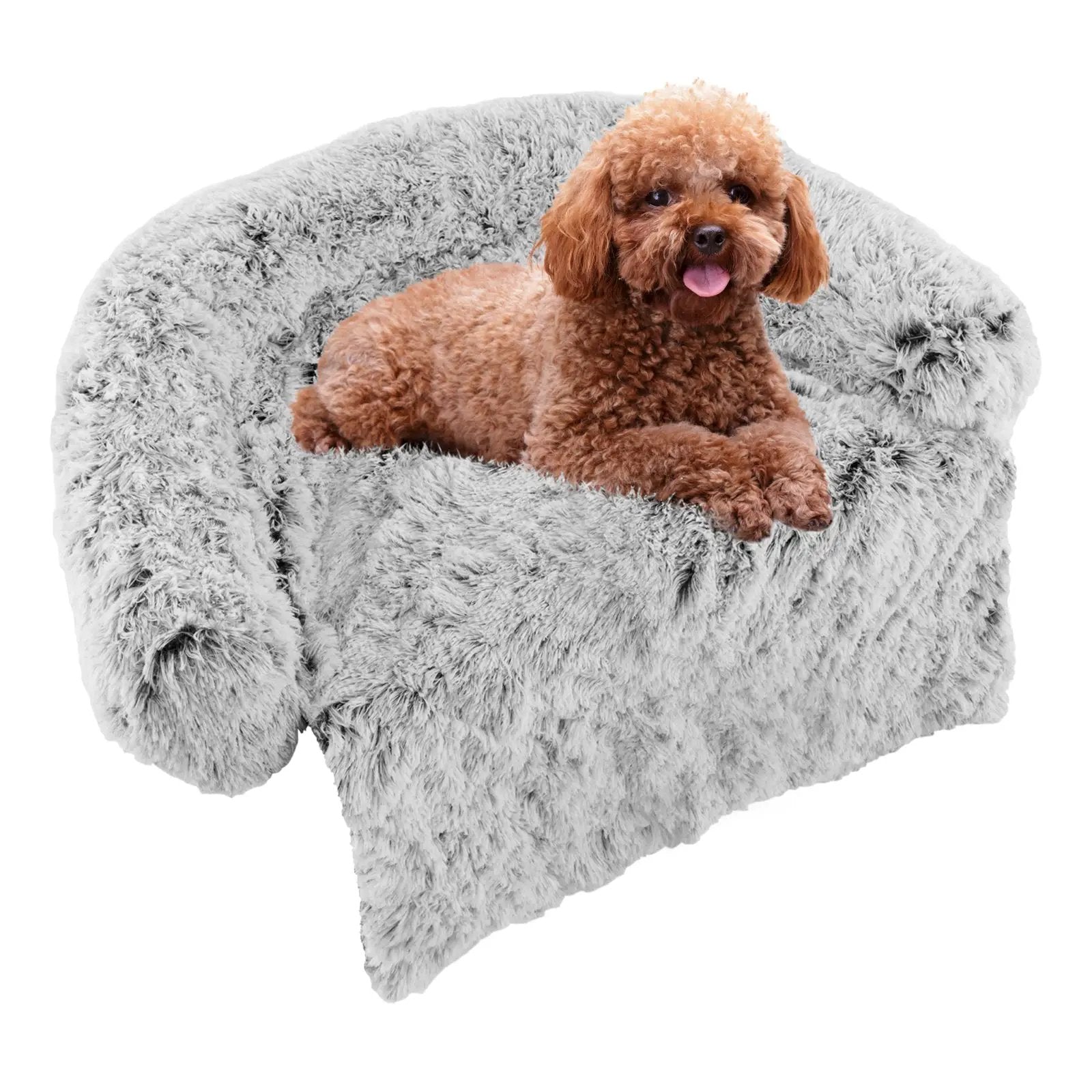 Gray Plush Calming Dog Couch Bed with Anti-Slip Bottom by DirectDeals