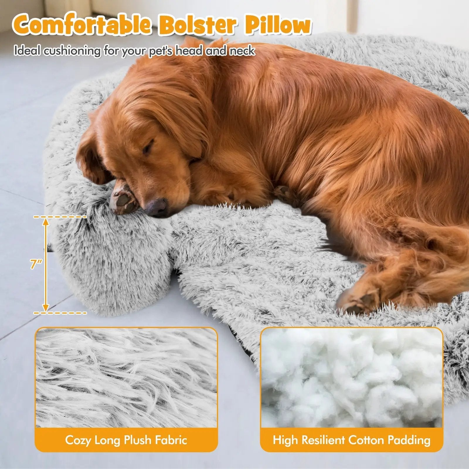 Gray Plush Calming Dog Couch Bed with Anti-Slip Bottom by DirectDeals