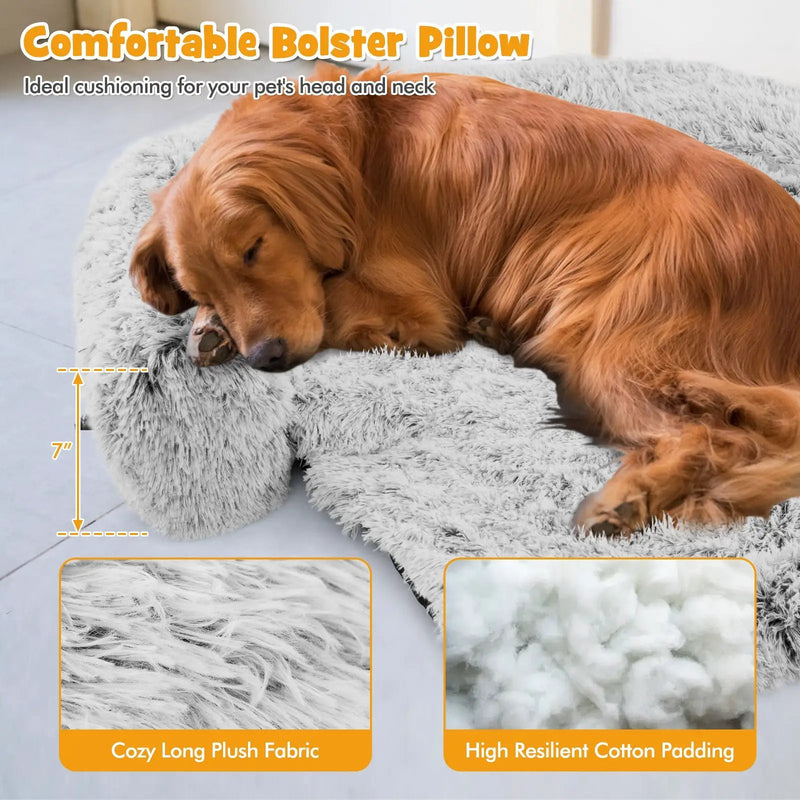 Gray Plush Calming Dog Couch Bed with Anti-Slip Bottom by DirectDeals