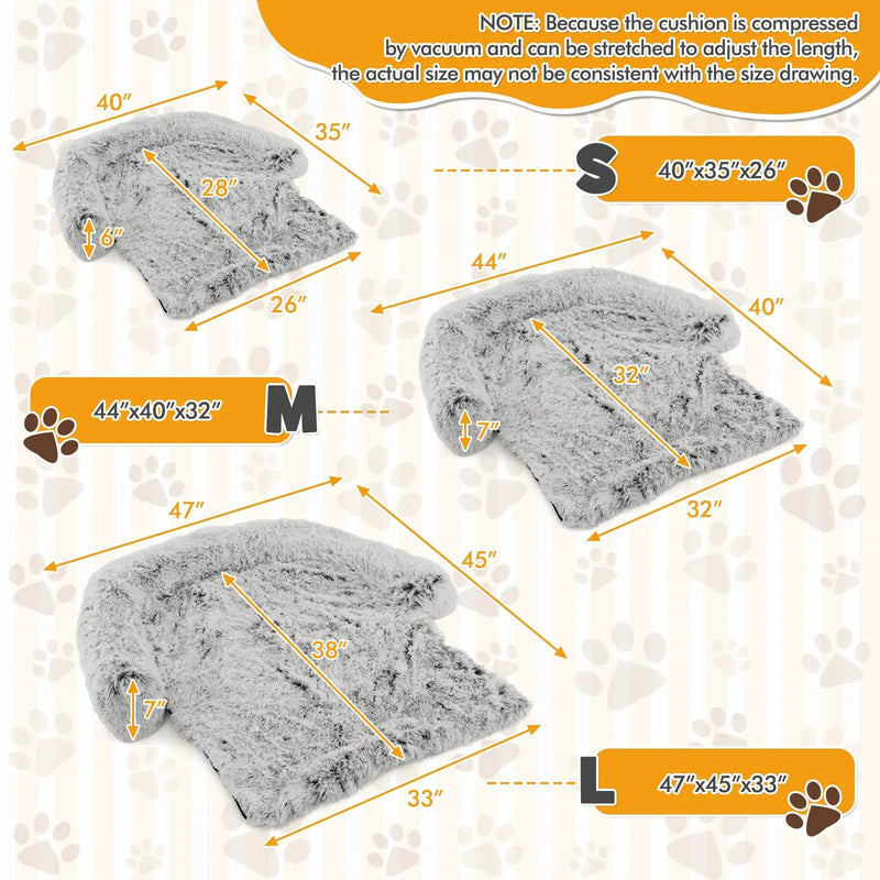 Gray Plush Calming Dog Couch Bed with Anti-Slip Bottom by DirectDeals