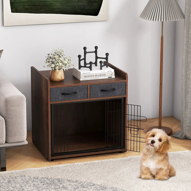 Dog Crate Furniture Indoor Dog Cage with 2 Fabric Drawers End Table by DirectDeals