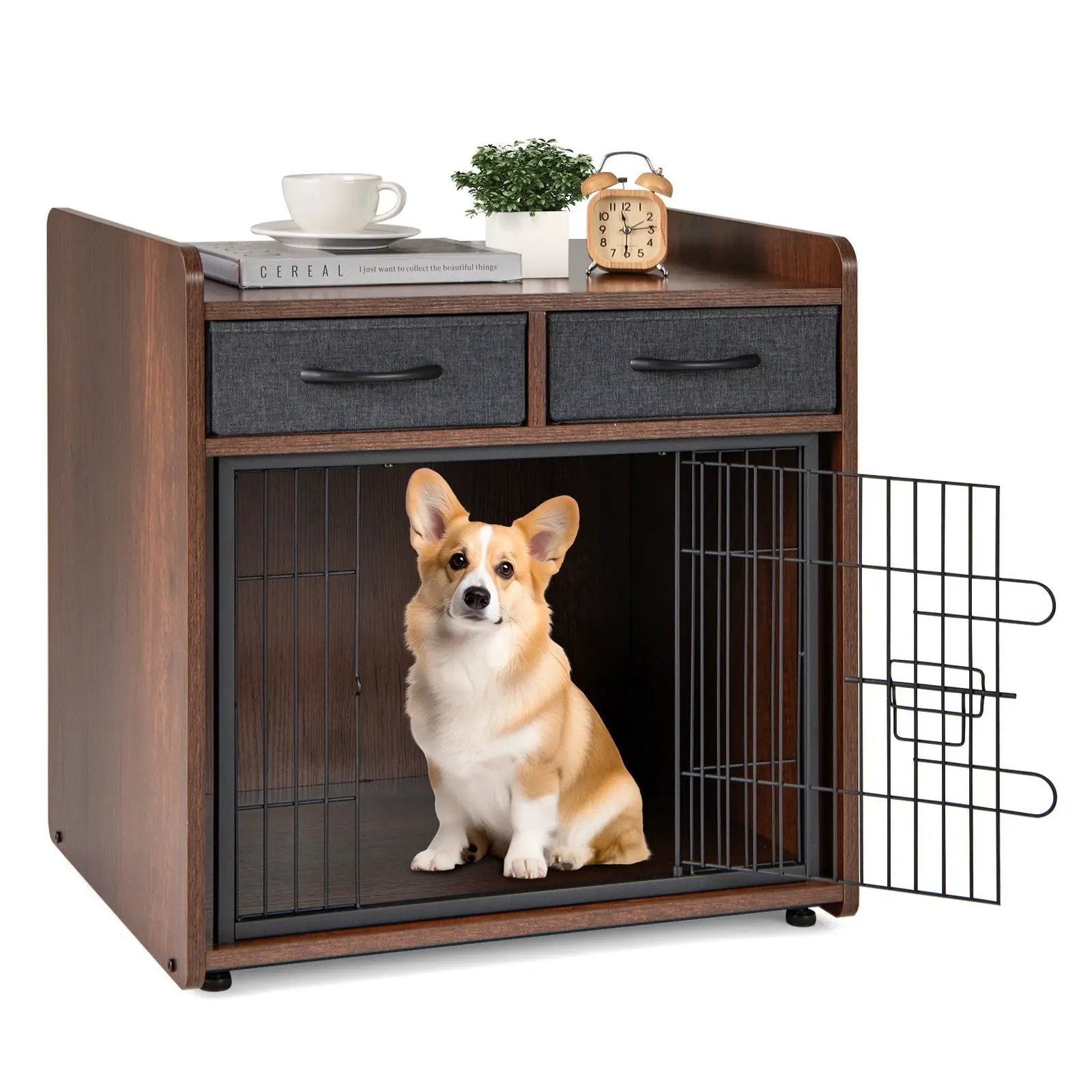 Dog Crate Furniture Indoor Dog Cage with 2 Fabric Drawers End Table by DirectDeals
