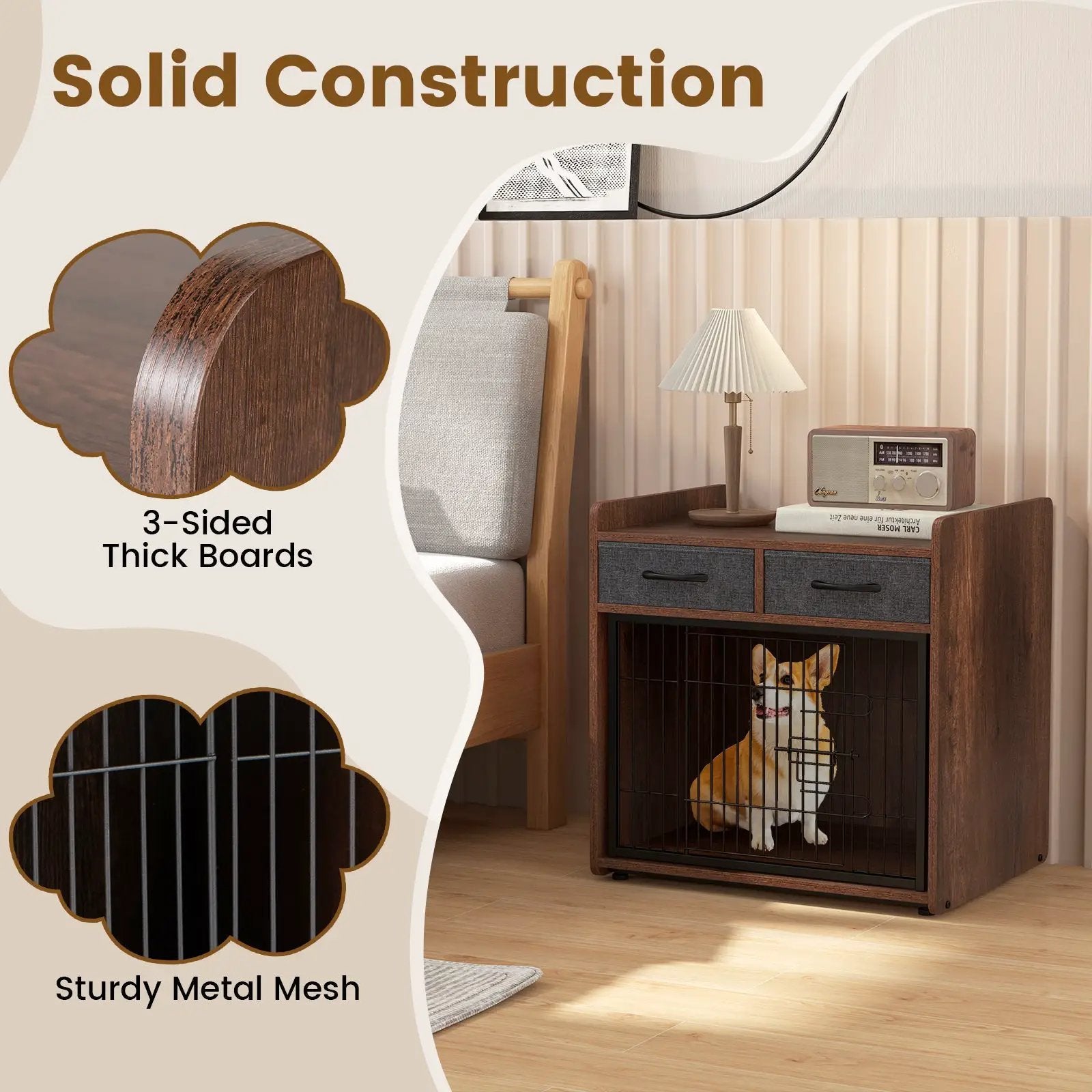 Dog Crate Furniture Indoor Dog Cage with 2 Fabric Drawers End Table by DirectDeals