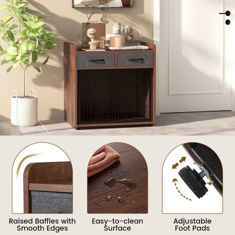 Dog Crate Furniture Indoor Dog Cage with 2 Fabric Drawers End Table by DirectDeals