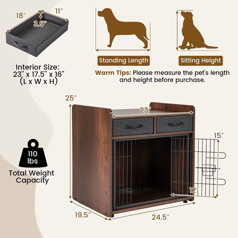 Dog Crate Furniture Indoor Dog Cage with 2 Fabric Drawers End Table by DirectDeals