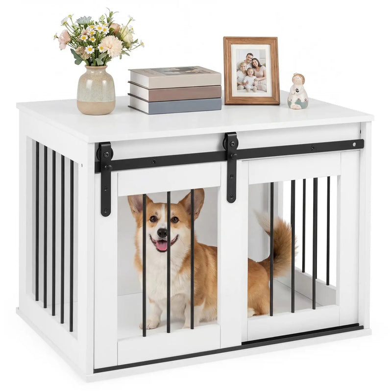 Dog Crate Furniture Heavy Duty Dog Kennel with Sliding Barn Door by DirectDeals