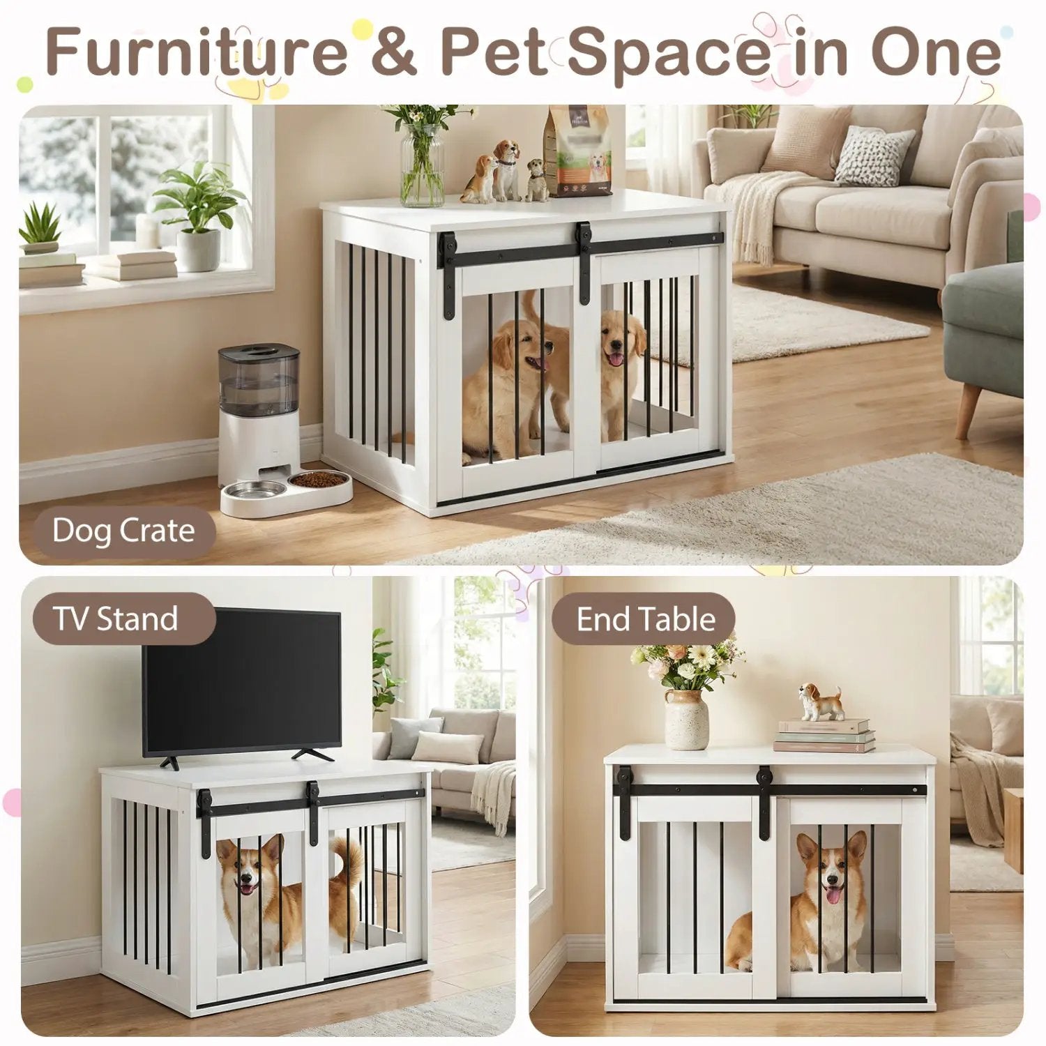 Dog Crate Furniture Heavy Duty Dog Kennel with Sliding Barn Door by DirectDeals