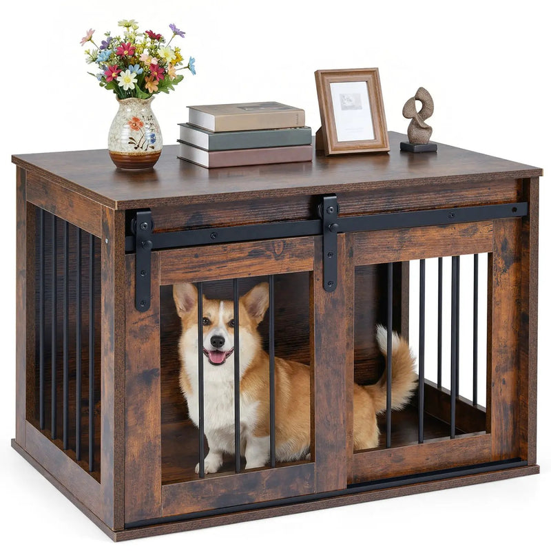 Dog Crate Furniture Heavy Duty Dog Kennel with Sliding Barn Door by DirectDeals