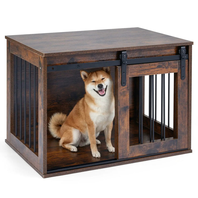 Dog Crate Furniture Heavy Duty Dog Kennel with Sliding Barn Door by DirectDeals