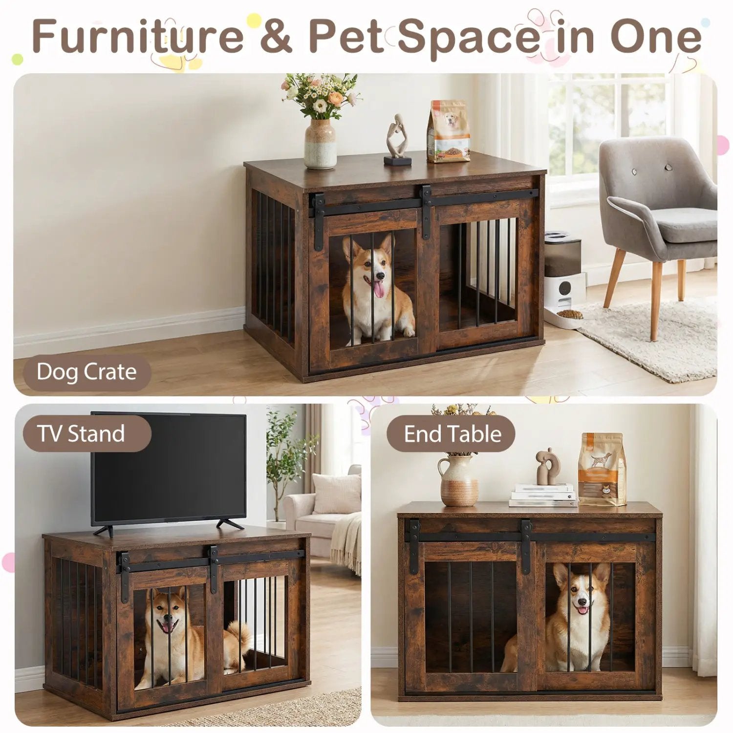 Dog Crate Furniture Heavy Duty Dog Kennel with Sliding Barn Door by DirectDeals
