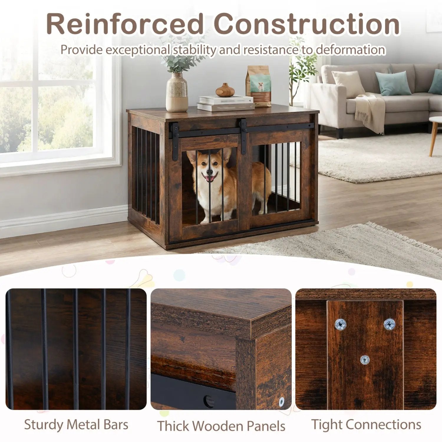 Dog Crate Furniture Heavy Duty Dog Kennel with Sliding Barn Door by DirectDeals