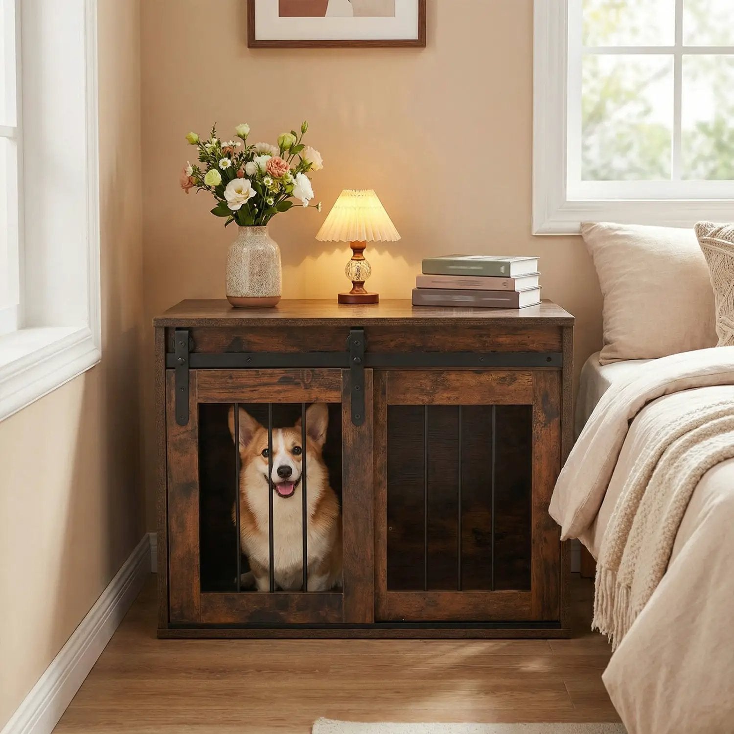 Dog Crate Furniture Heavy Duty Dog Kennel with Sliding Barn Door by DirectDeals