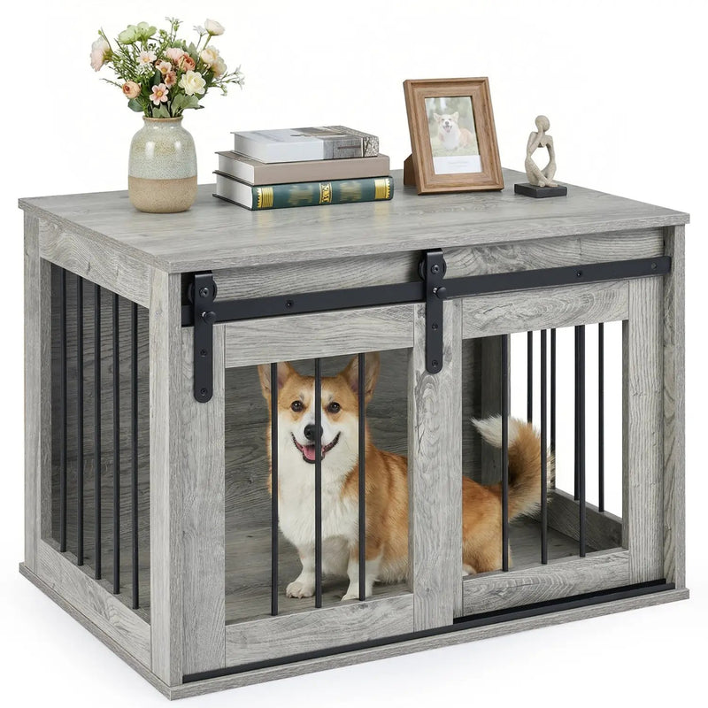 Dog Crate Furniture Heavy Duty Dog Kennel with Sliding Barn Door by DirectDeals