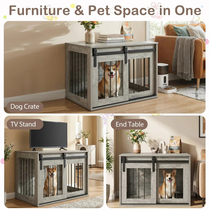 Dog Crate Furniture Heavy Duty Dog Kennel with Sliding Barn Door by DirectDeals