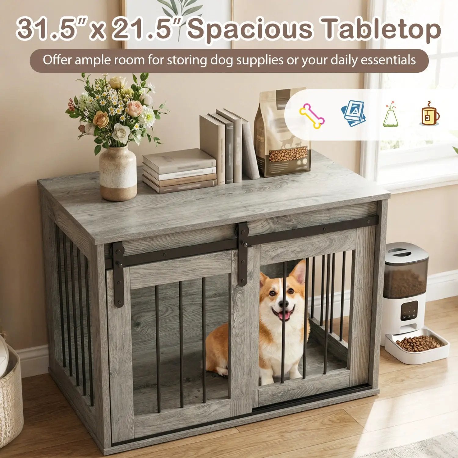 Dog Crate Furniture Heavy Duty Dog Kennel with Sliding Barn Door by DirectDeals