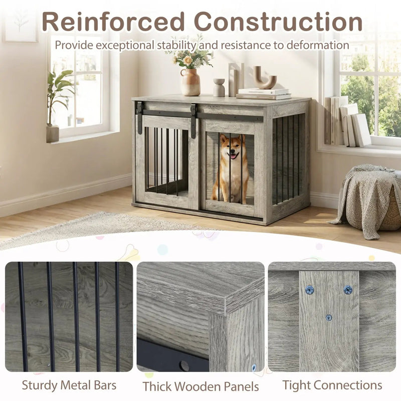 Dog Crate Furniture Heavy Duty Dog Kennel with Sliding Barn Door by DirectDeals