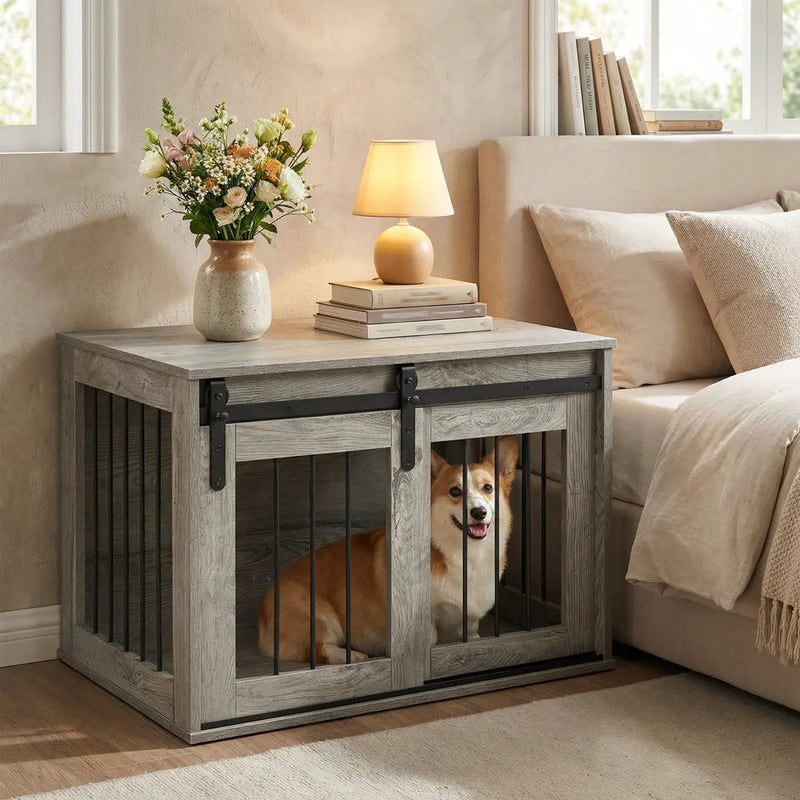 Dog Crate Furniture Heavy Duty Dog Kennel with Sliding Barn Door by DirectDeals