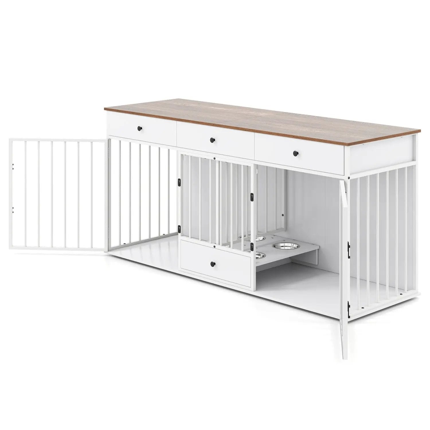 Dog Crate Furniture Indoor Modern Dog Kennel with Divider 3 Drawers and Pull-out Feeder by DirectDeals