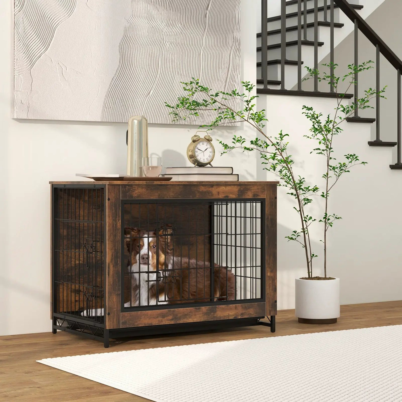 Dog Crate Furniture with Double Lockable Doors and Removable Pull-out Tray by DirectDeals