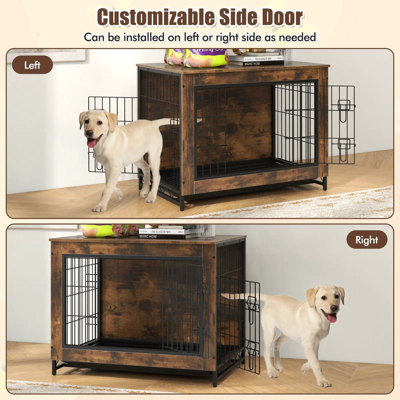 Dog Crate Furniture with Double Lockable Doors and Removable Pull-out Tray by DirectDeals