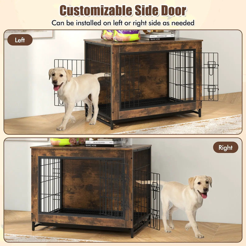 Dog Crate Furniture with Double Lockable Doors and Removable Pull-out Tray by DirectDeals