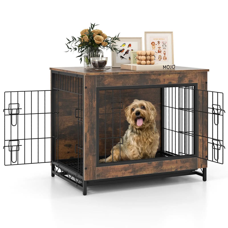 Dog Crate Furniture with Double Lockable Doors and Removable Pull-out Tray by DirectDeals