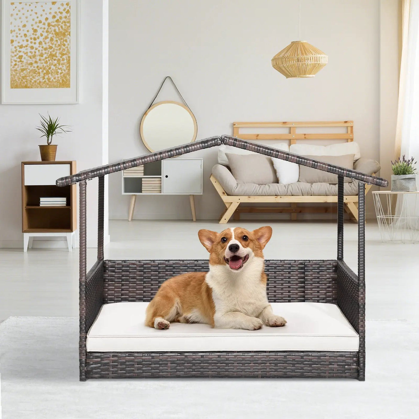 Wicker Dog House with Waterproof Roof and Washable Cushion Cover by DirectDeals