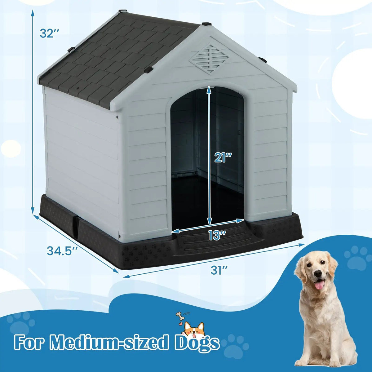 Dog House for Small Dogs Waterproof Plastic with Elevated Floor by DirectDeals