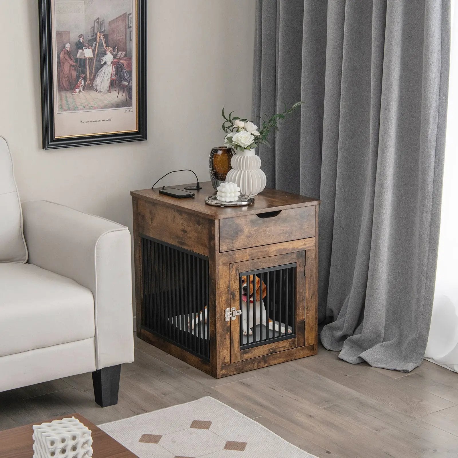 2-In-1 Dog House with Drawer and Wired Wireless Charging by DirectDeals