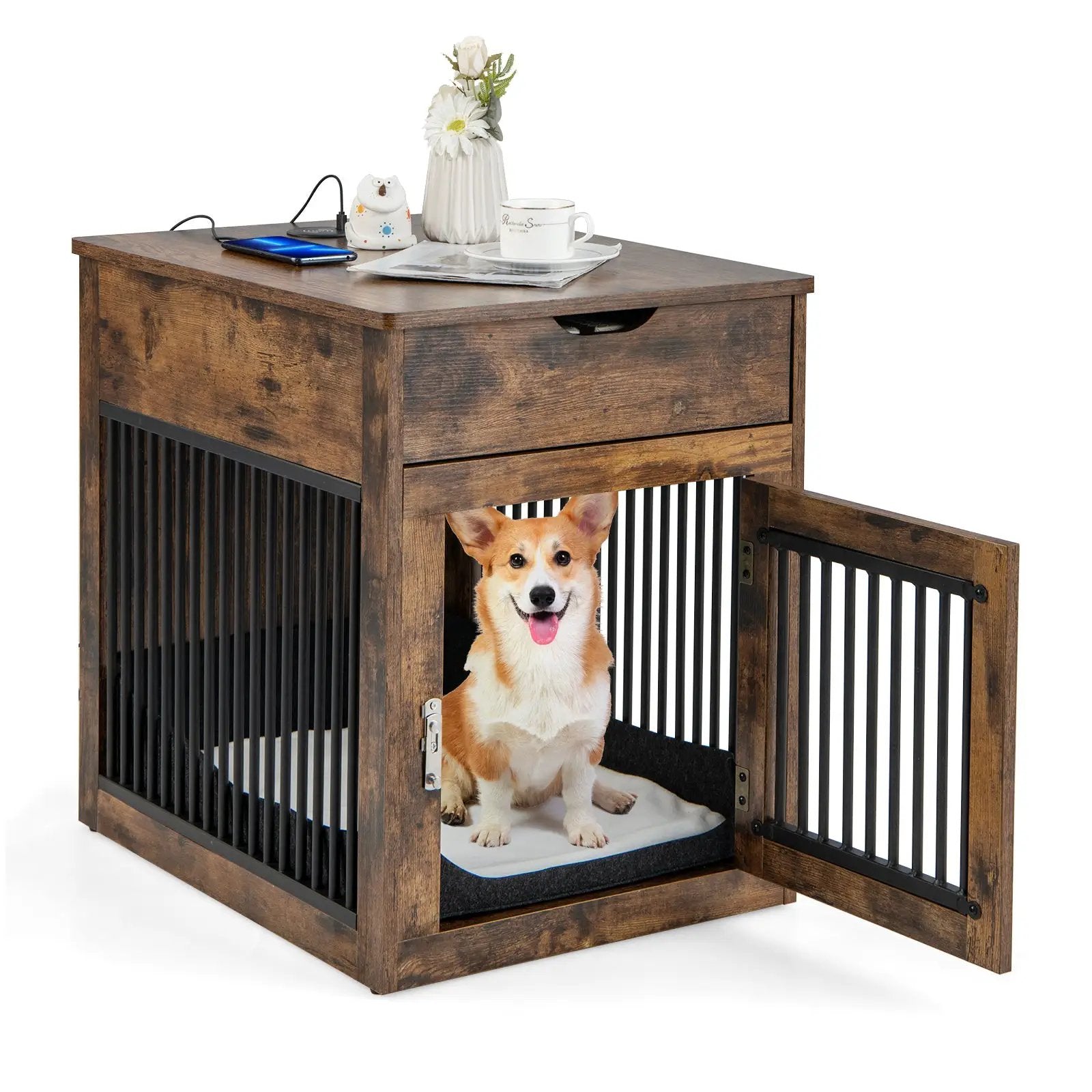 2-In-1 Dog House with Drawer and Wired Wireless Charging by DirectDeals