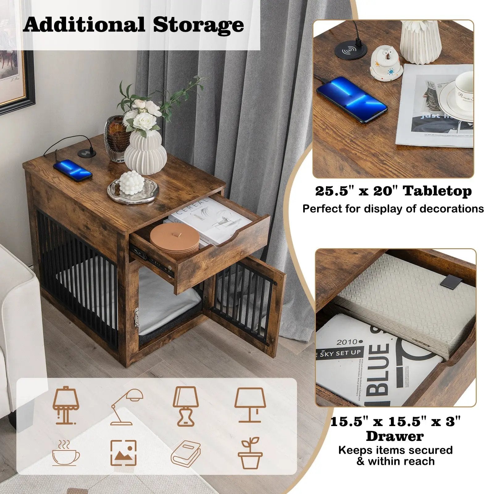 2-In-1 Dog House with Drawer and Wired Wireless Charging by DirectDeals
