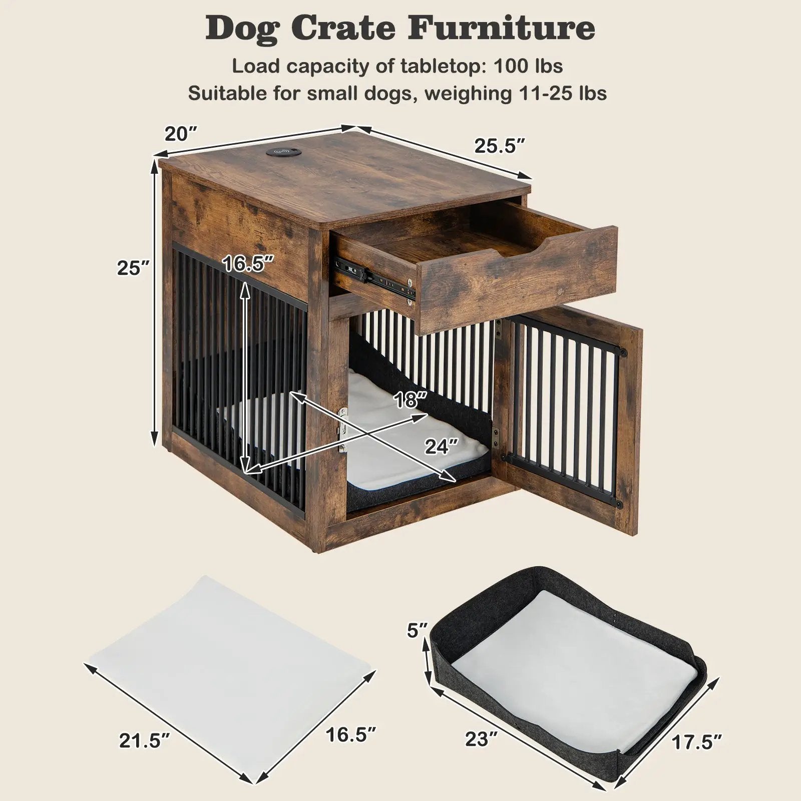 2-In-1 Dog House with Drawer and Wired Wireless Charging by DirectDeals
