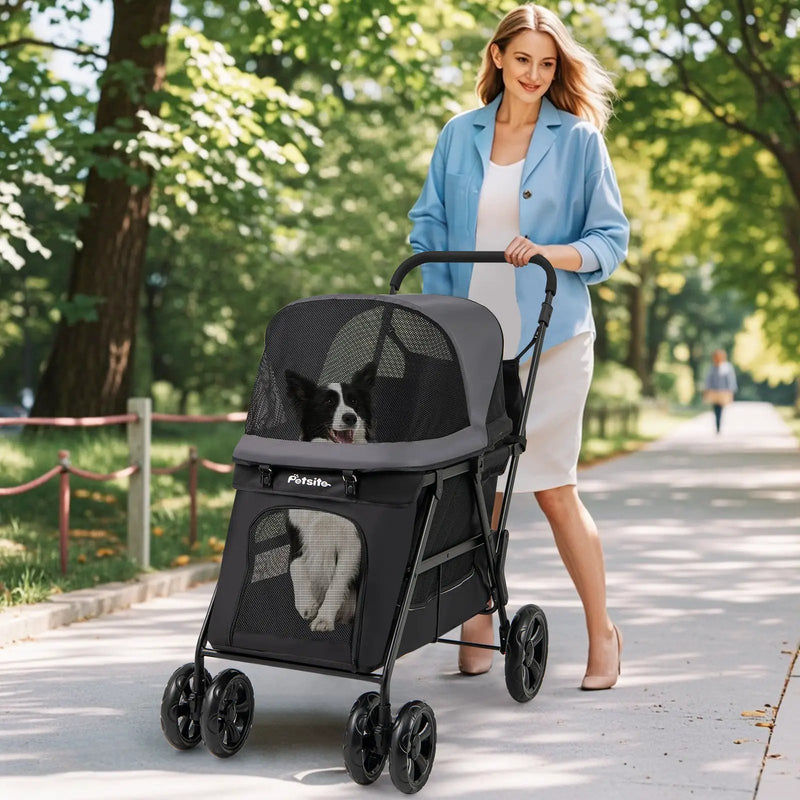 Dog Stroller for Medium Small Senior Elderly Dogs with Dual Entry-Black by DirectDeals