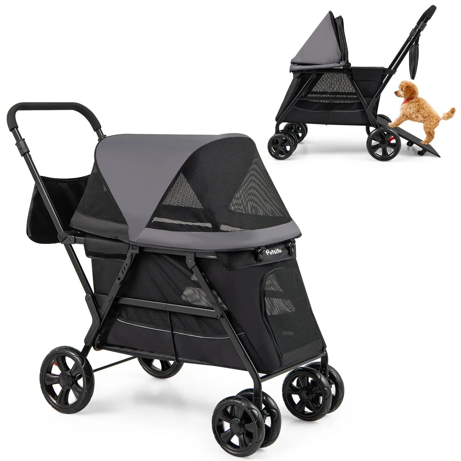 Dog Stroller for Medium Small Senior Elderly Dogs with Dual Entry-Black by DirectDeals