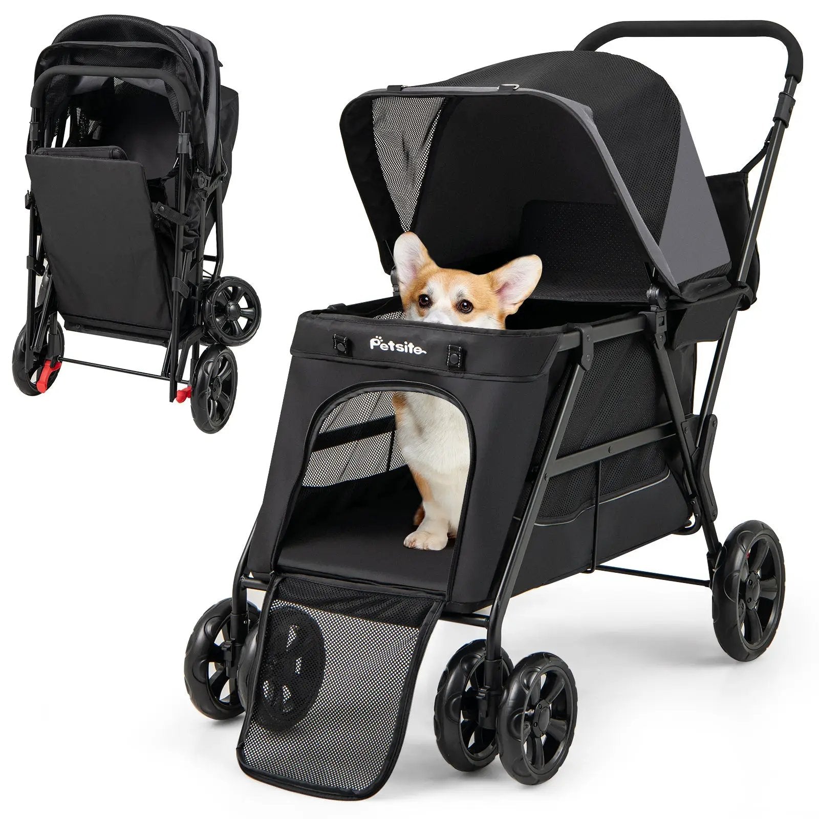 Dog Stroller for Medium Small Senior Elderly Dogs with Dual Entry-Black by DirectDeals