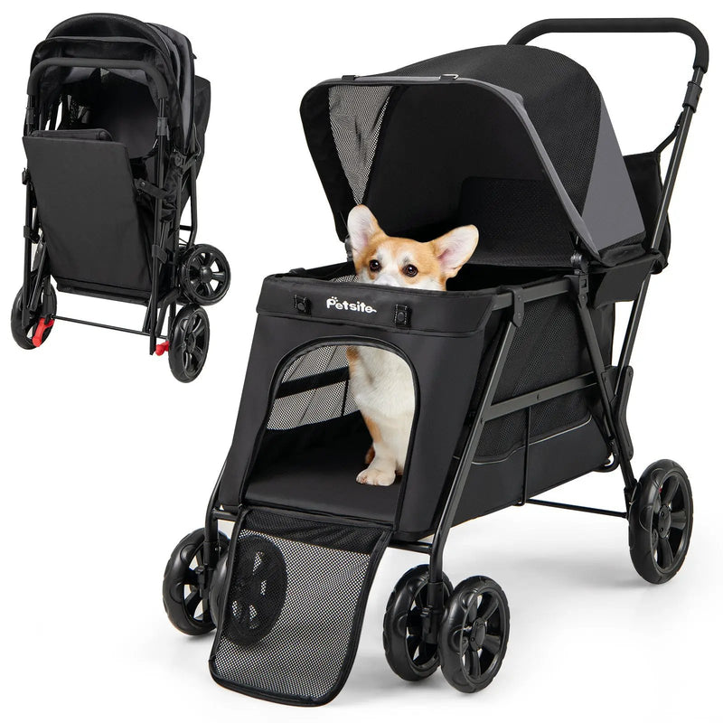 Dog Stroller for Medium Small Senior Elderly Dogs with Dual Entry-Black by DirectDeals