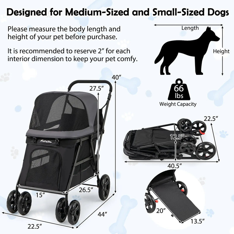 Dog Stroller for Medium Small Senior Elderly Dogs with Dual Entry-Black by DirectDeals