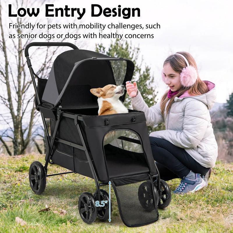 Dog Stroller for Medium Small Senior Elderly Dogs with Dual Entry-Black by DirectDeals