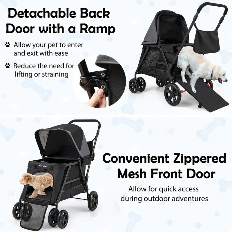 Dog Stroller for Medium Small Senior Elderly Dogs with Dual Entry-Black by DirectDeals