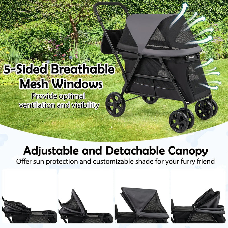 Dog Stroller for Medium Small Senior Elderly Dogs with Dual Entry-Black by DirectDeals