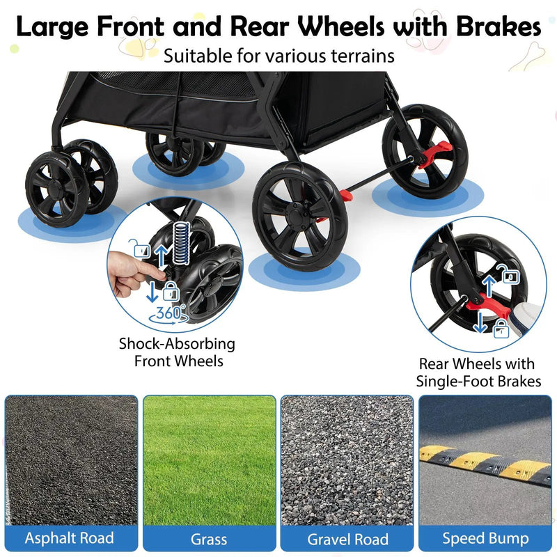 Dog Stroller for Medium Small Senior Elderly Dogs with Dual Entry-Black by DirectDeals