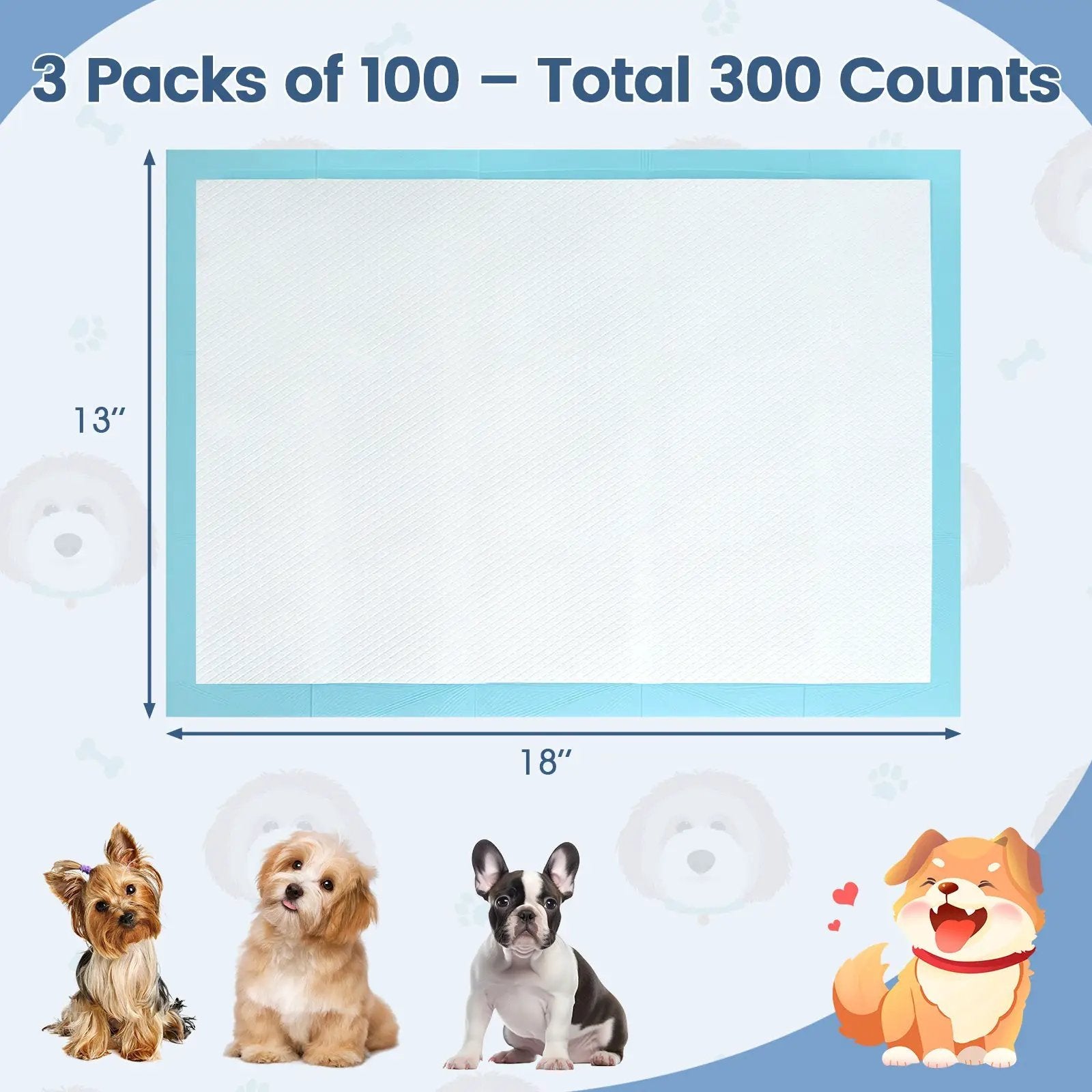 Dog and Puppy Pee Pads 18" x 13" (300 Counts) for Potty Training-Blue by DirectDeals
