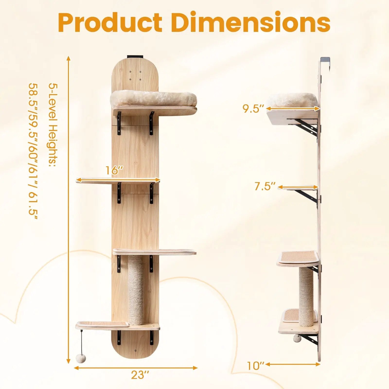 Door Hanging Cat Climber 4-level Height Adjustable with Plush Bed by DirectDeals
