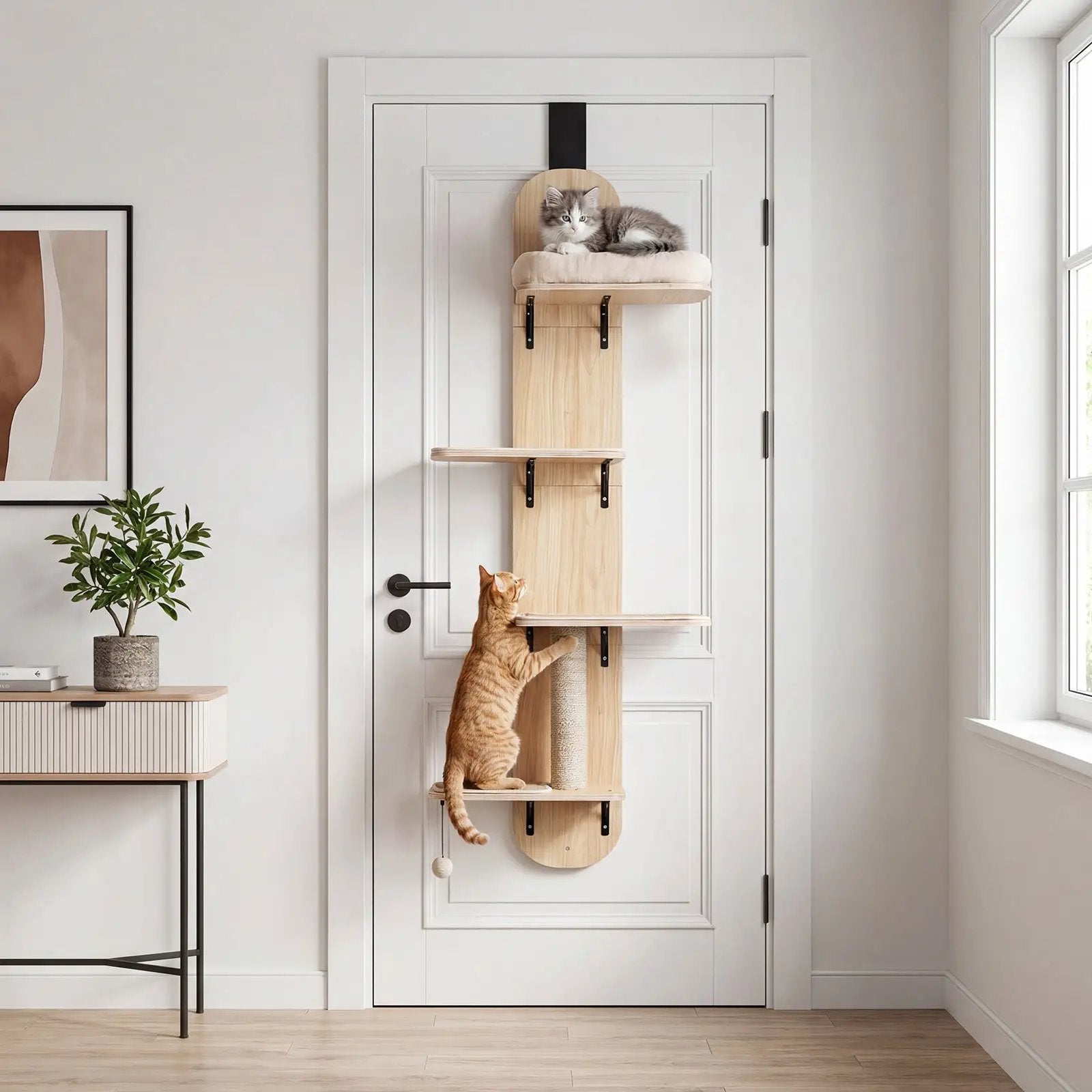 Door Hanging Cat Climber 4-level Height Adjustable with Plush Bed by DirectDeals