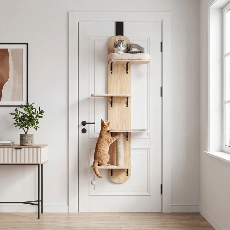 Door Hanging Cat Climber 4-level Height Adjustable with Plush Bed by DirectDeals