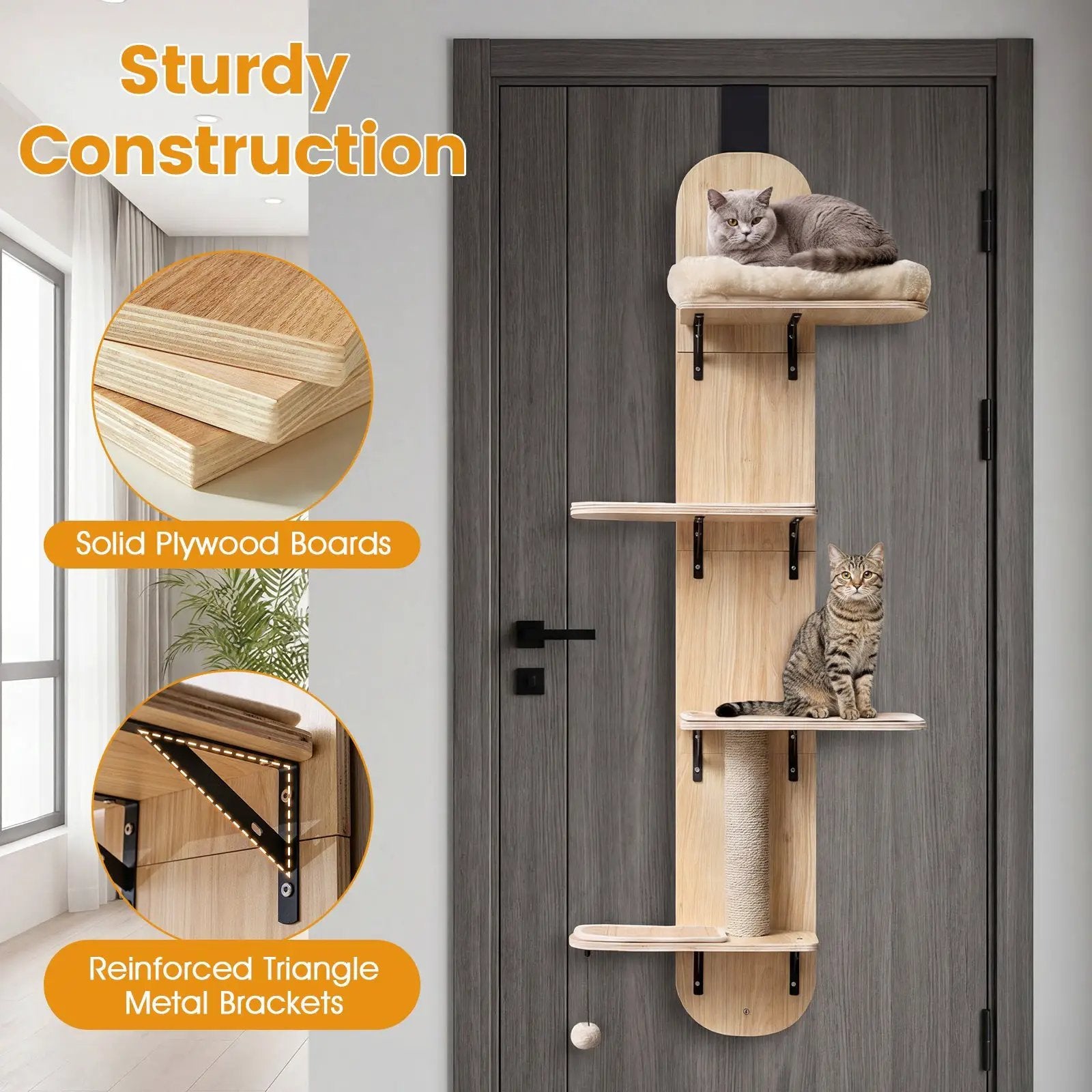 Door Hanging Cat Climber 4-level Height Adjustable with Plush Bed by DirectDeals