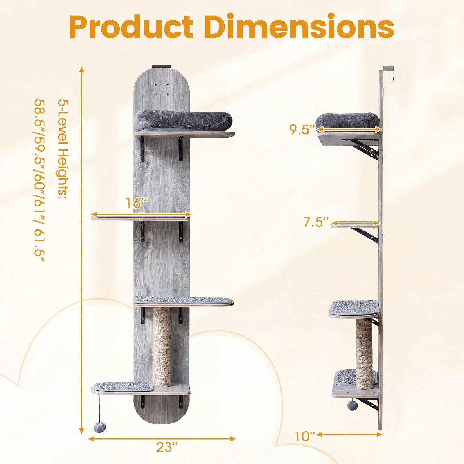 Door Hanging Cat Climber 4-level Height Adjustable with Plush Bed by DirectDeals