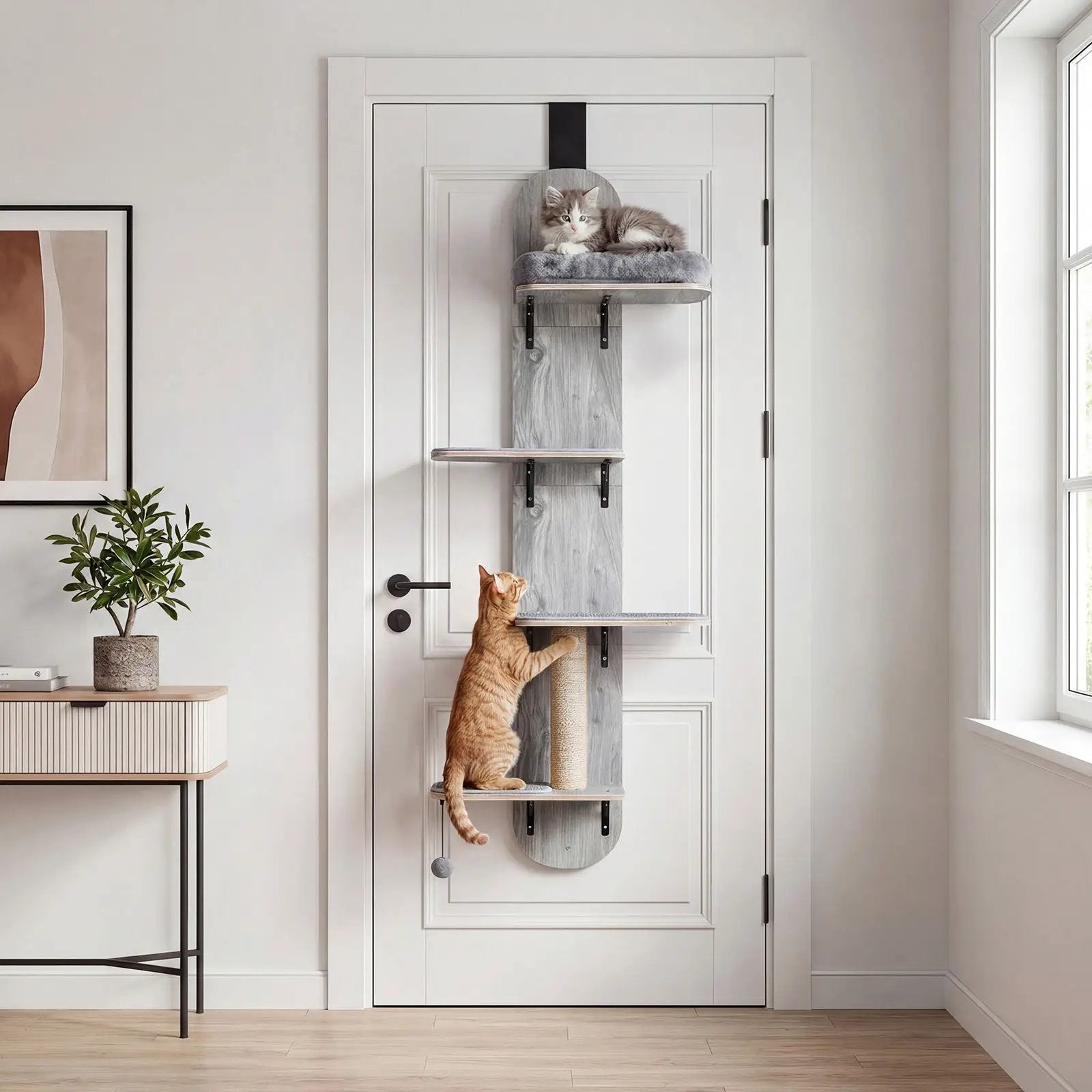 Door Hanging Cat Climber 4-level Height Adjustable with Plush Bed by DirectDeals